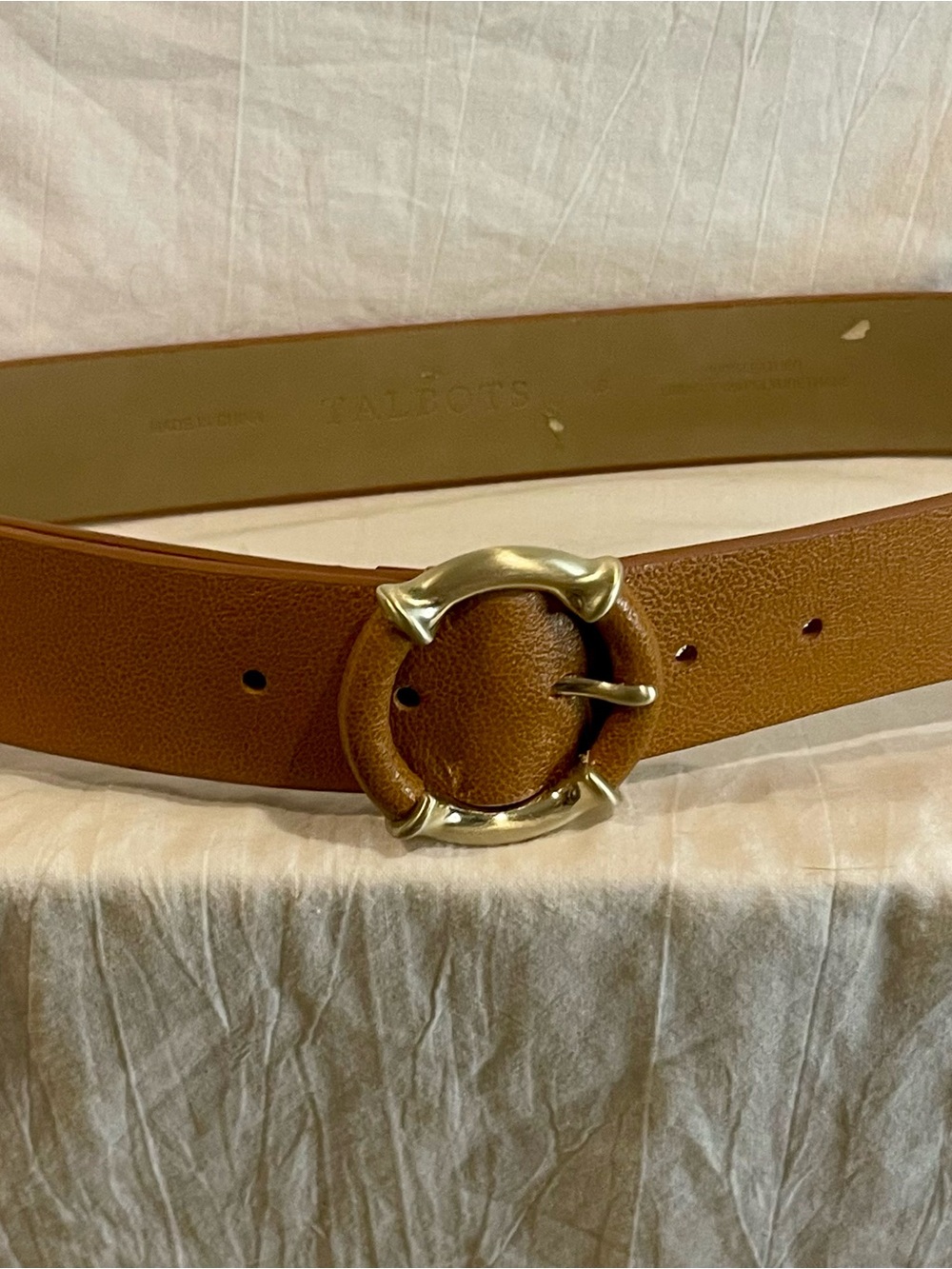 Talbots Brown Leather Wide Belt XS Sculptural Gold Buckle Boho Western